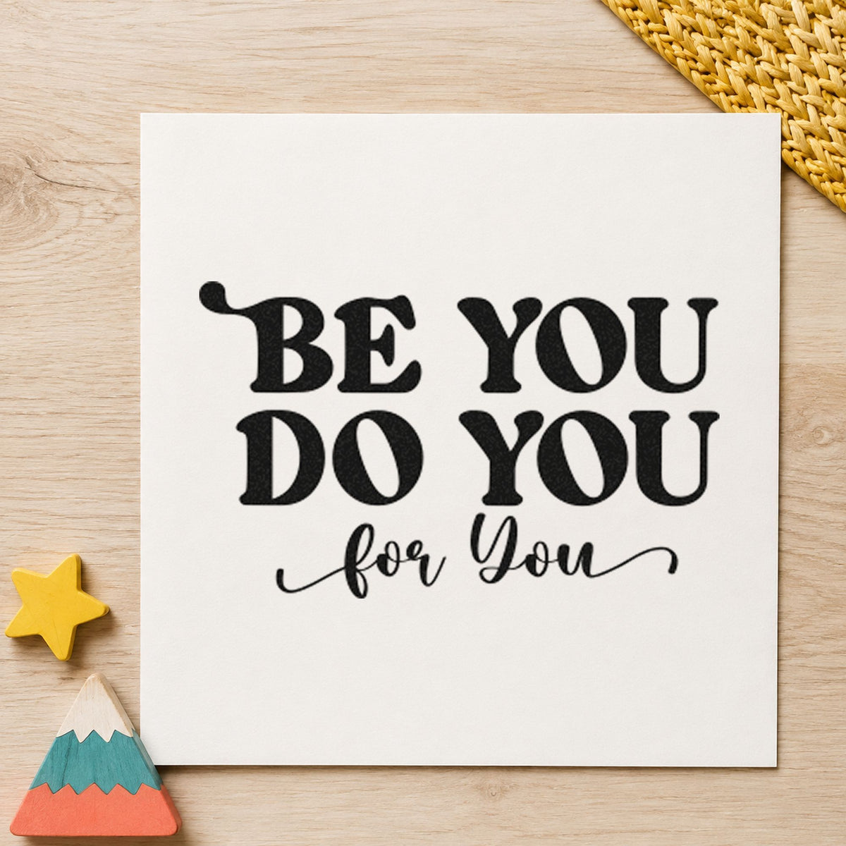 Be You Do You Script craft stamp imprint in black ink on a handmade project, one idea being unit box gift tags.