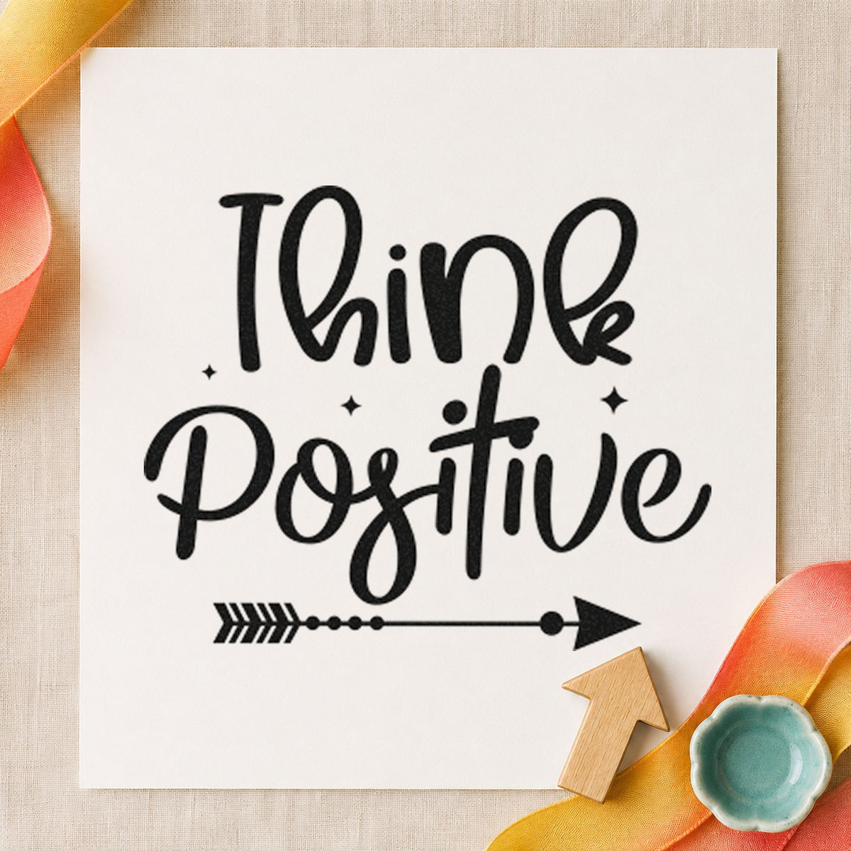 Think Positive Arrow craft stamp in black ink on cardstock, an easy option for route year album page.