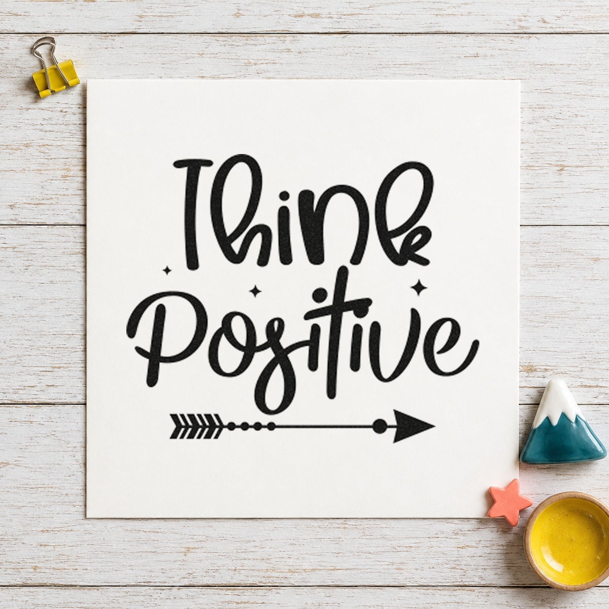 Think Positive Arrow rubber stamp printed in black ink, ready for dotted arrow cards and similar paper crafts.