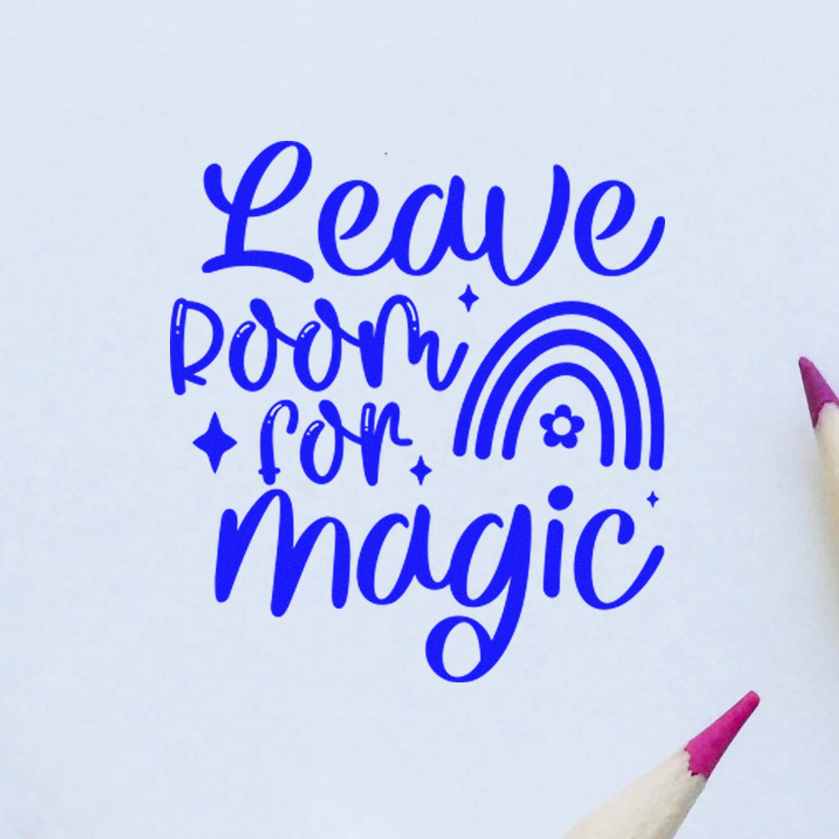 Blue Leave room for magic stamp design with rainbow, stars, and white background for seal products.