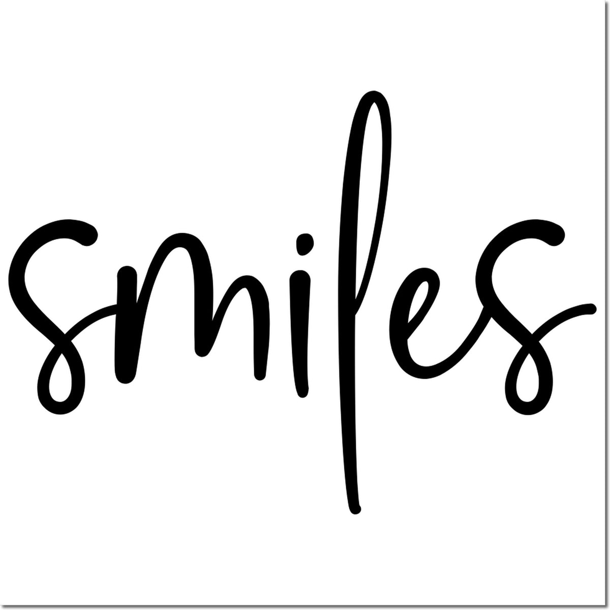 Black cursive smiles stamp and seal design on white background with flowing script.