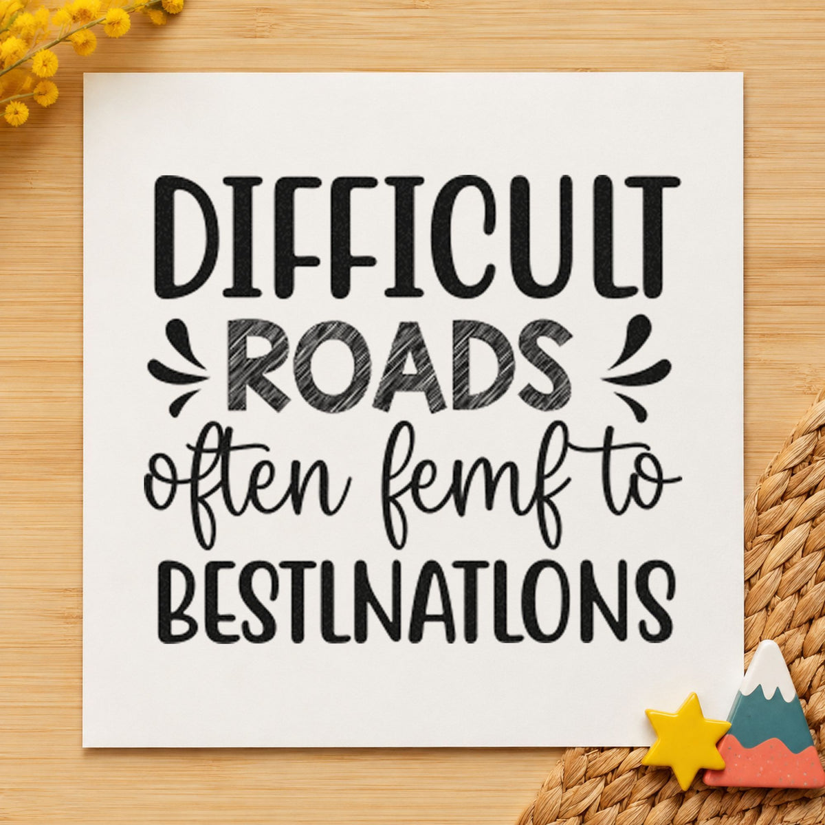Difficult Roads Decorative Lettering craft stamp in black ink on cardstock, an easy option for tour album page.