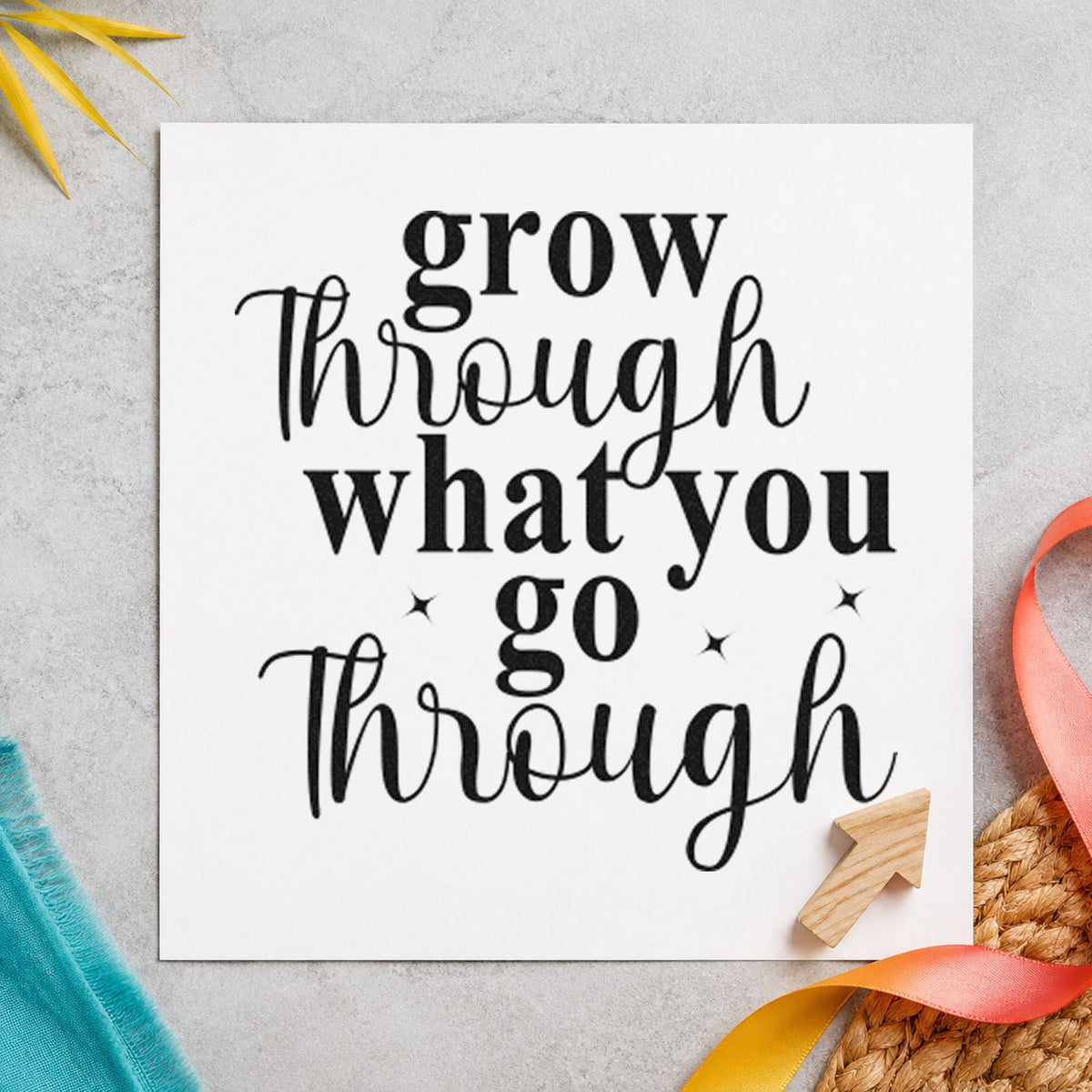 Grow Through What You Go craft stamp in black ink on cardstock, an easy option for planting album page.