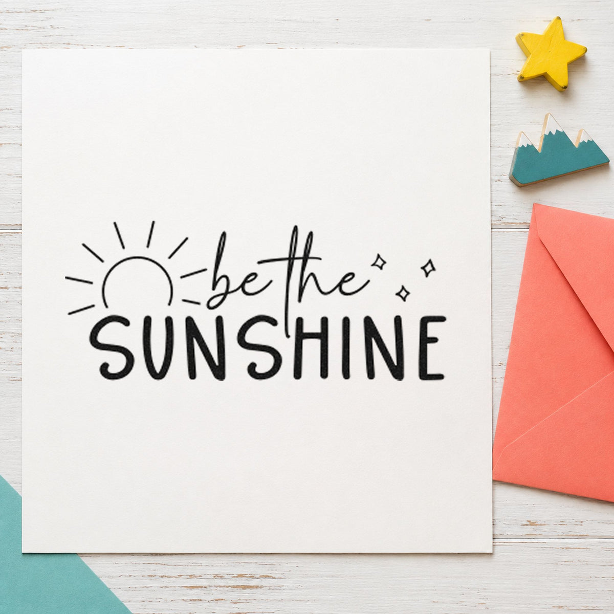 Be The Sunshine Sunrise rubber stamp printed in black ink, ready for sales tally sheet and similar paper crafts.