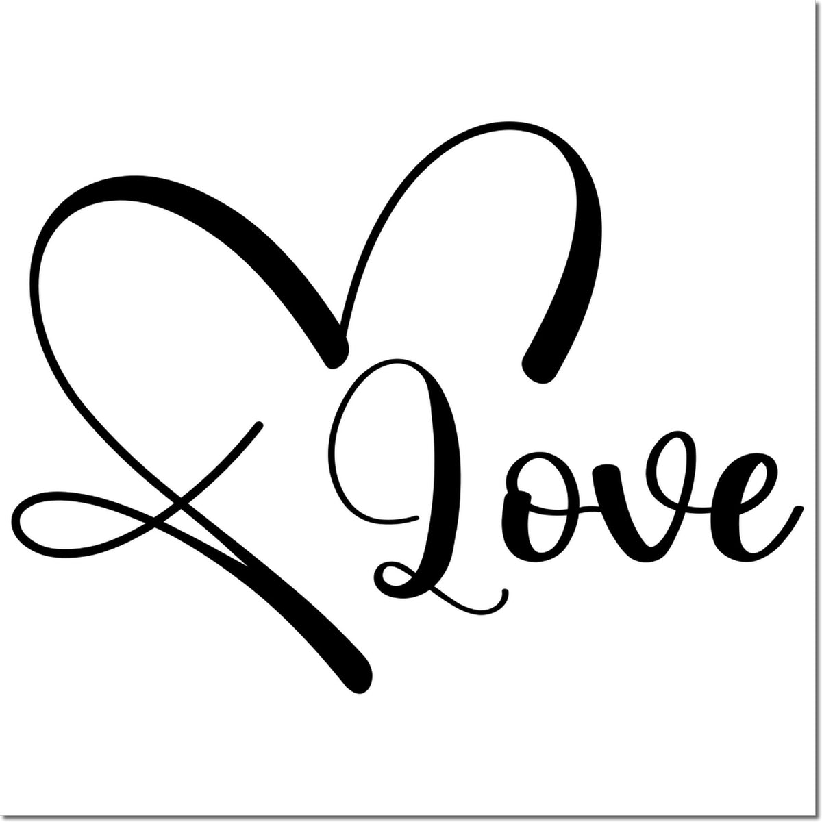Black heart-and-Love decorative stamp seal on white background.