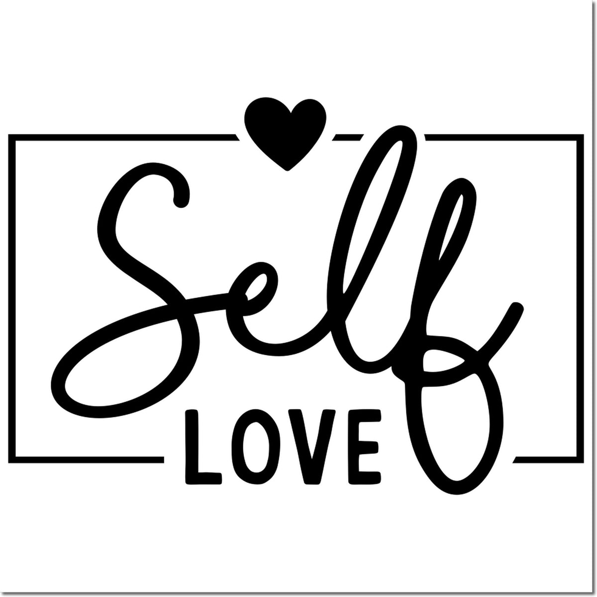 Black Sell Love rubber stamp seal with heart icon and border on a white background