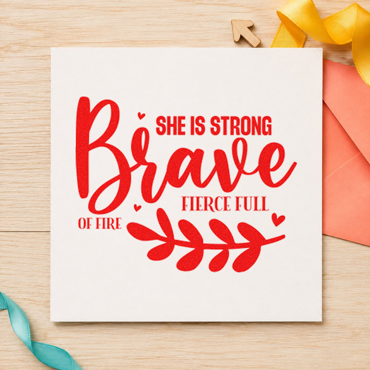 Be Brave Strong Fierce Fire craft stamp imprint in red ink on a handmade project, one idea being player note cards.