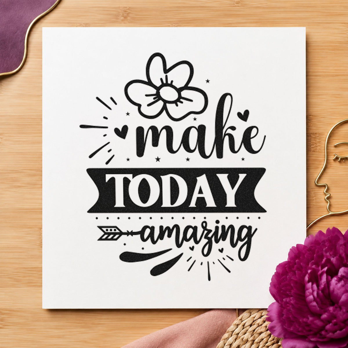 Make Today Amazing Flower craft stamp in black ink on cardstock, an easy option for station album page.
