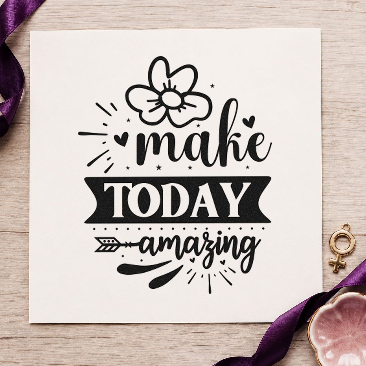 Make Today Amazing Flower craft stamp imprint in black ink on a handmade project, one idea being prize pack gift tags.