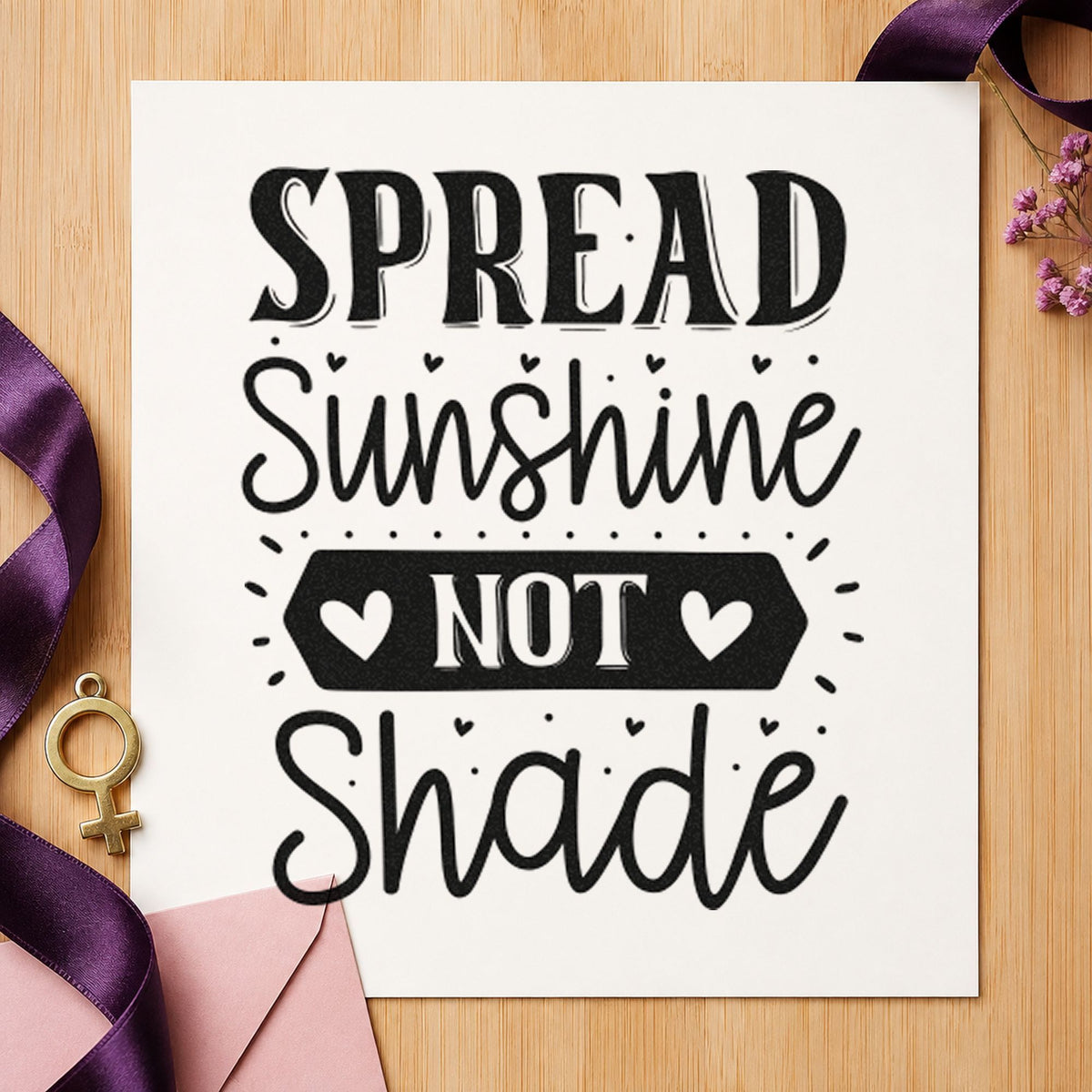 Spread Sunshine Not Shade Hearts craft stamp imprint in black ink on a handmade project, one idea being whistle kit gift tags.