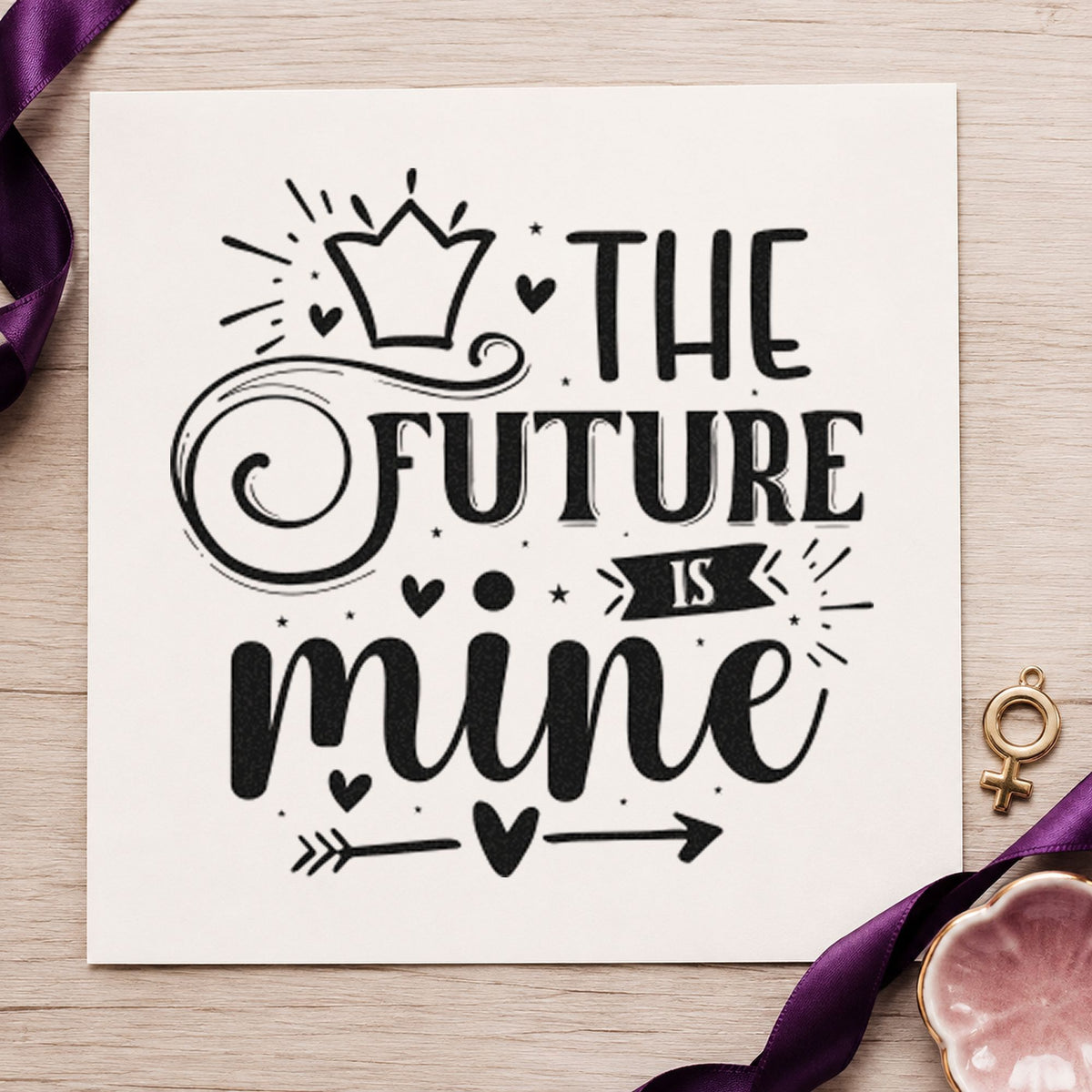 The Future Is Mine Crown rubber stamp printed in black ink, ready for curled crown cards and similar paper crafts.