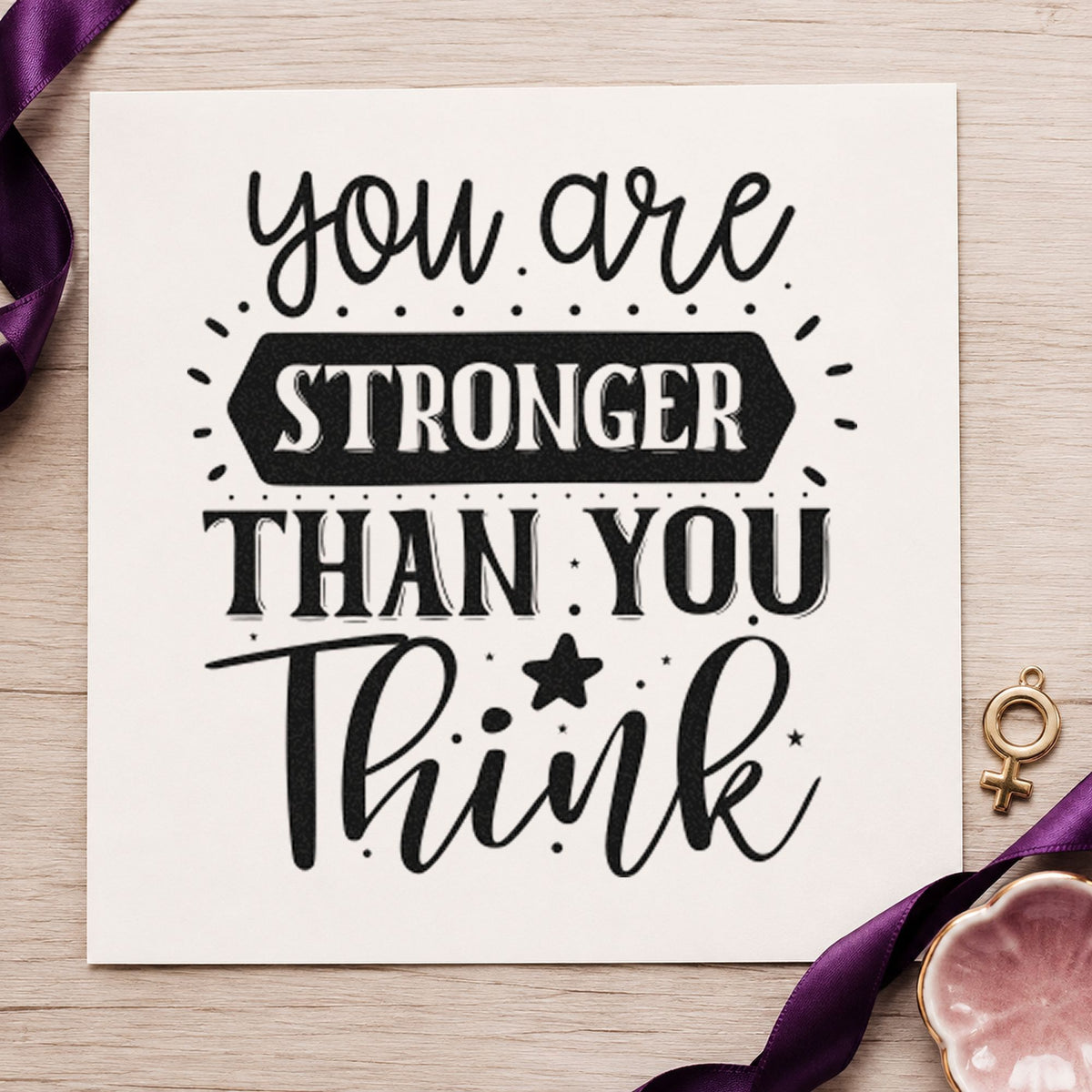 You Are Stronger Than Think rubber stamp printed in black ink, ready for swim distance sheet and similar paper crafts.