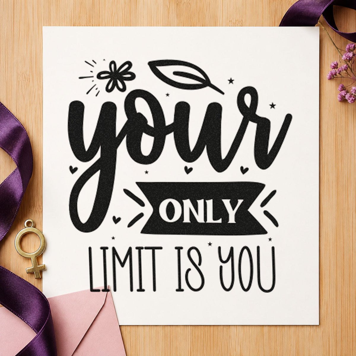 Your Only Limit Is You rubber stamp printed in black ink, ready for scrim result sheet and similar paper crafts.