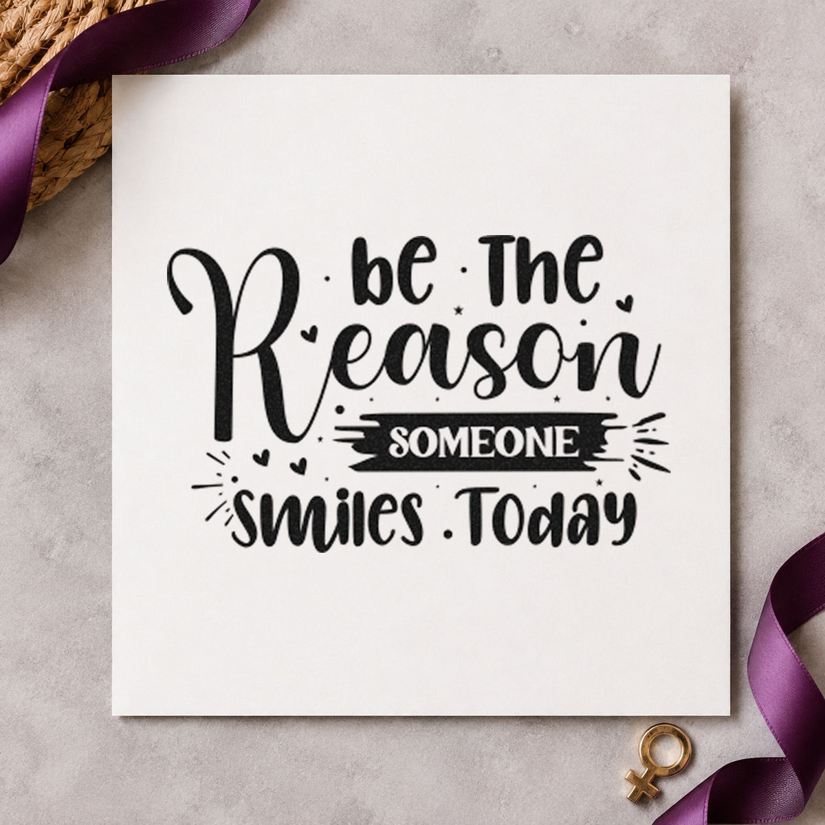 Reason Someone Smiles Today Brush craft stamp imprint in black ink on a handmade project, one idea being care box gift tags.