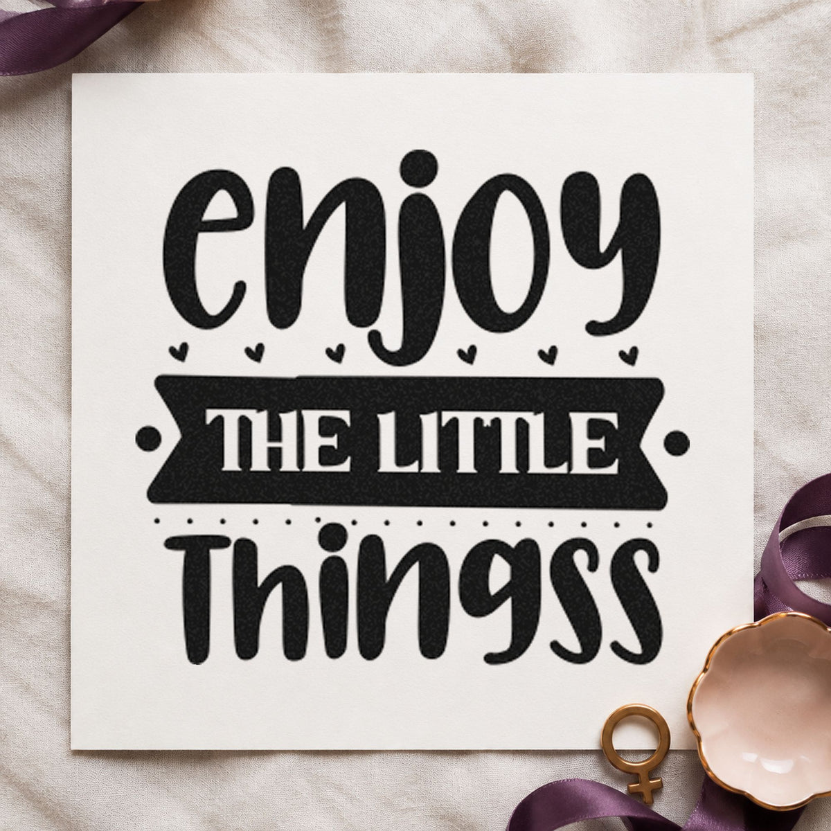 Enjoy The Little Things Bold rubber stamp printed in black ink, ready for heavy letter cards and similar paper crafts.