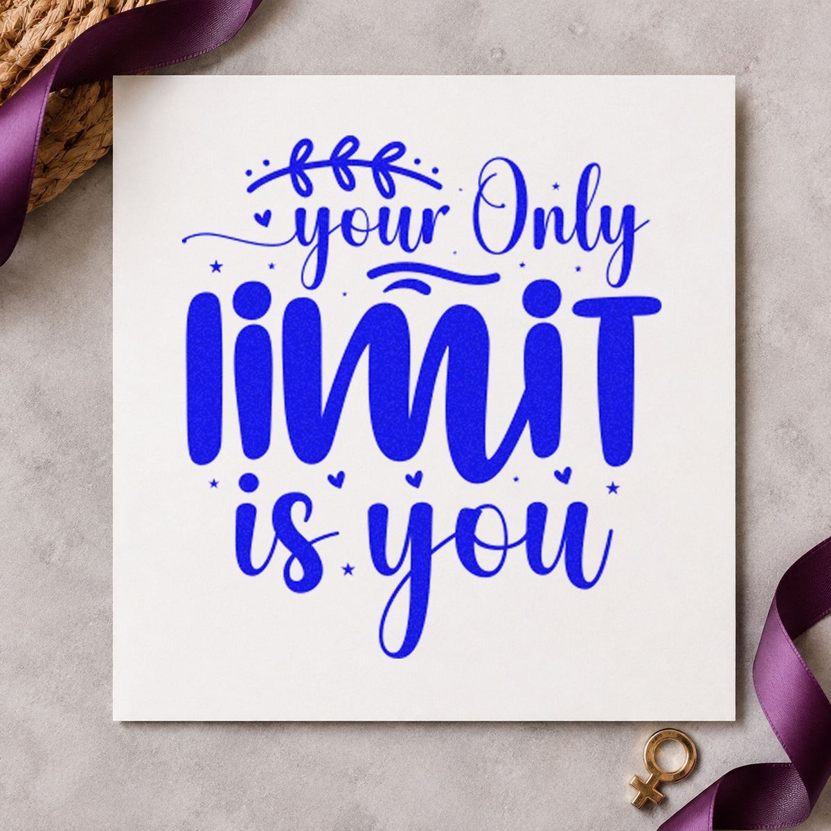 Your Only Limit Is You Leaves craft stamp in blue ink on cardstock, an easy option for crash mat printing.
