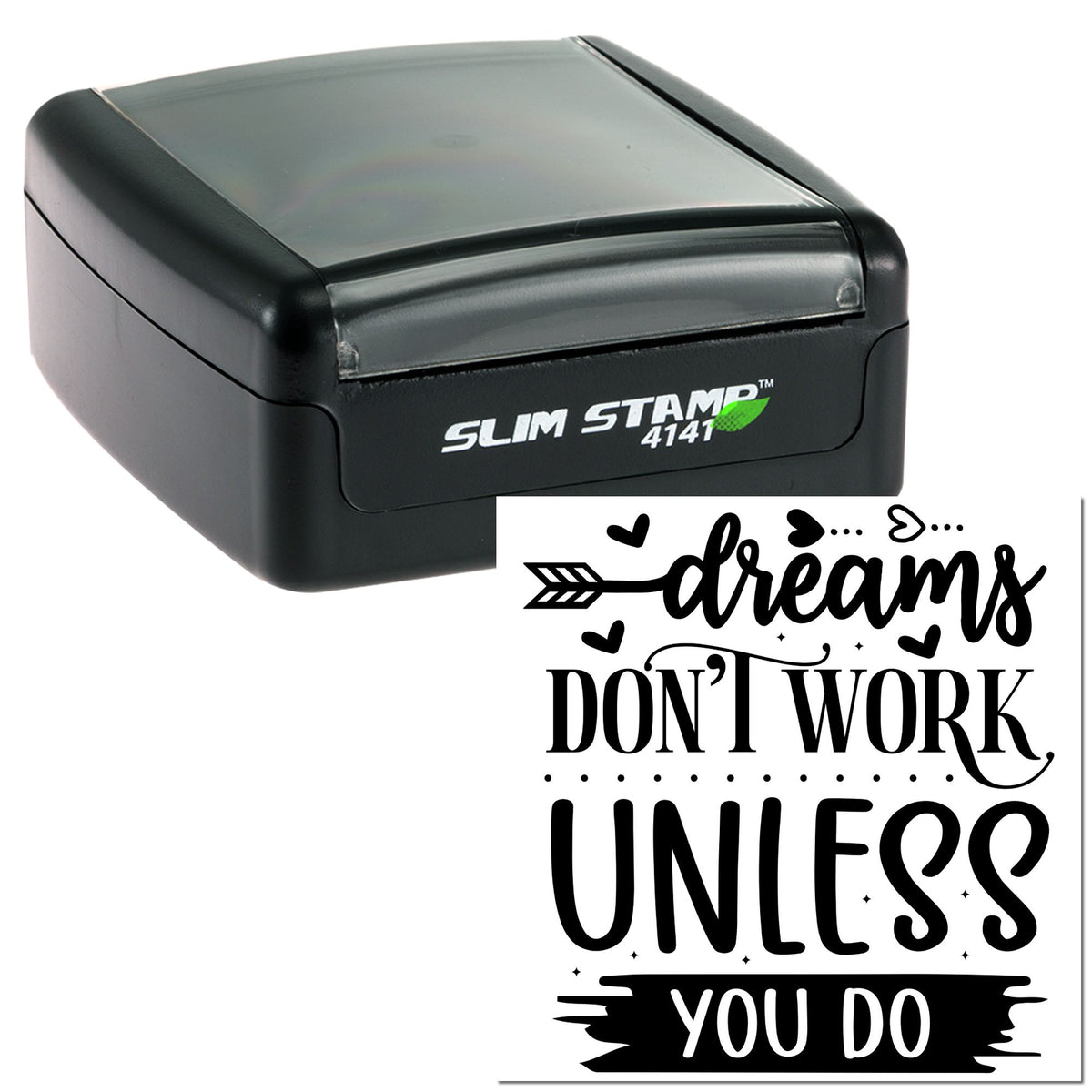 Black Slim Stamp 4141 self-inking stamp with gray lid and black dreams dont work unless you do seal design on white.