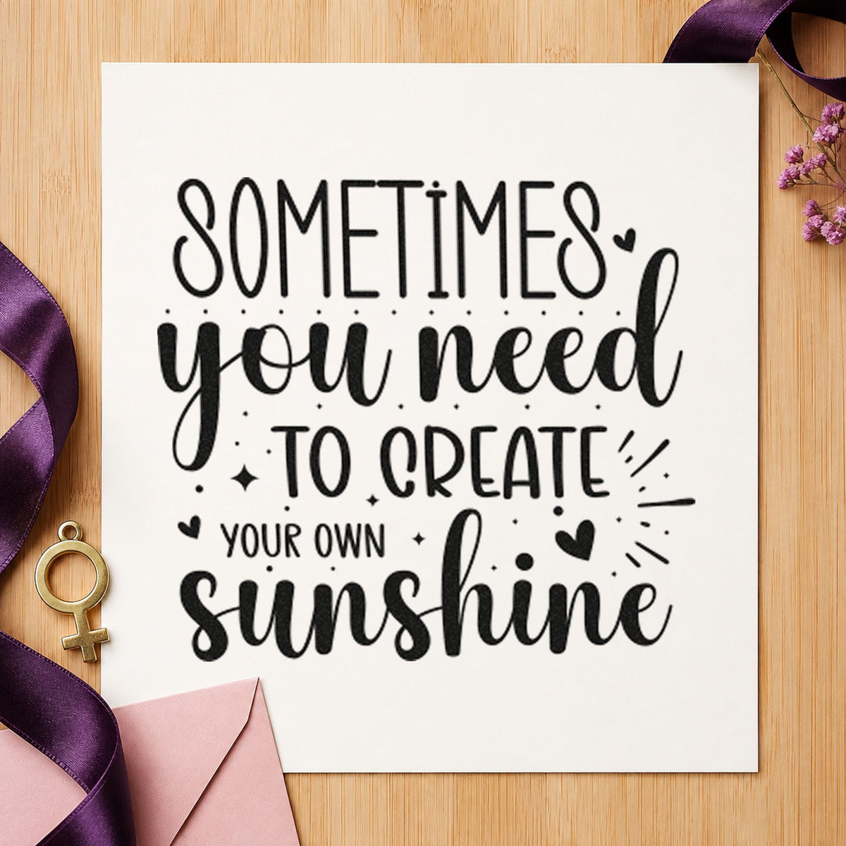 Create Your Own Sunshine craft stamp imprint in black ink on a handmade project, one idea being warm gift tags.