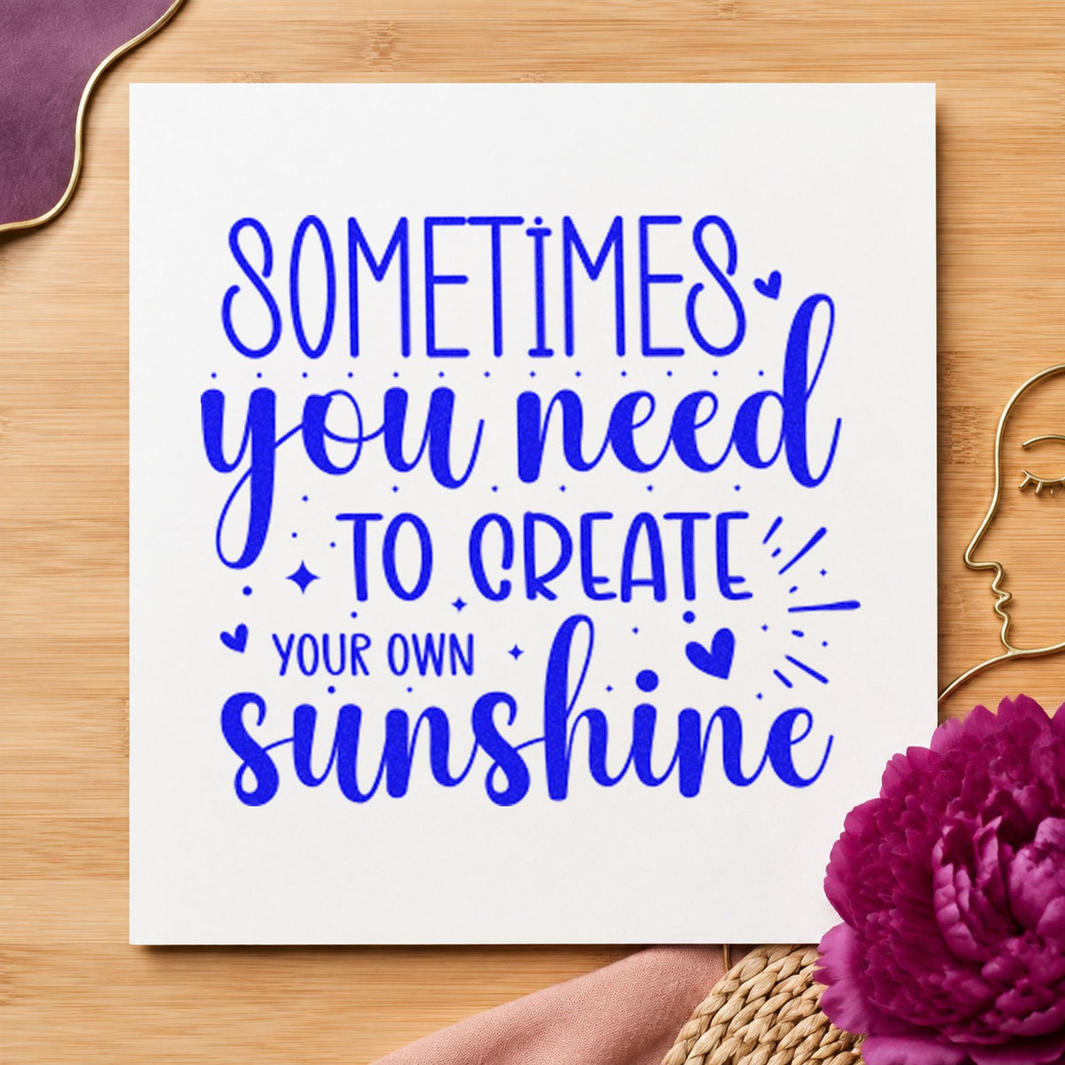 Create Your Own Sunshine craft stamp in blue ink on cardstock, an easy option for blanket edge printing.