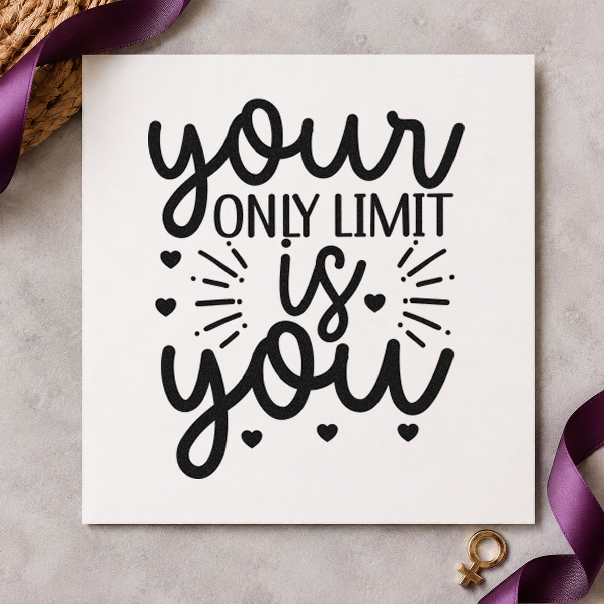 Your Only Limit Is You Rays craft stamp in black ink on cardstock, an easy option for trail ride album page.