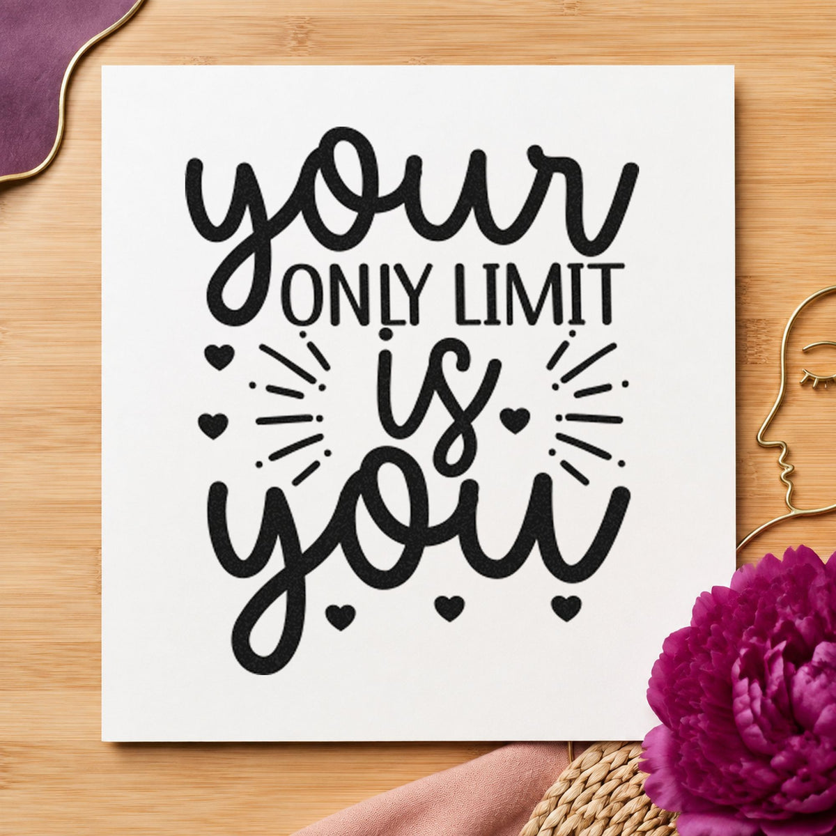 Your Only Limit Is You Rays craft stamp imprint in black ink on a handmade project, one idea being tube kit gift tags.