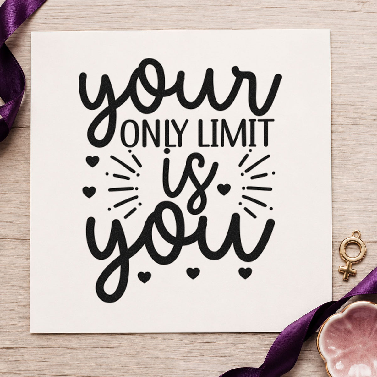 Your Only Limit Is You Rays rubber stamp printed in black ink, ready for ride log sheet and similar paper crafts.