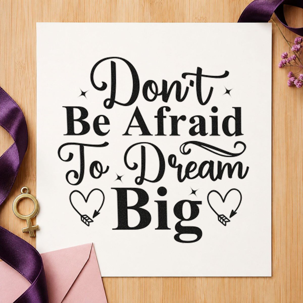 Don't Be Afraid Dream Big rubber stamp printed in black ink, ready for stall plan sheet and similar paper crafts.