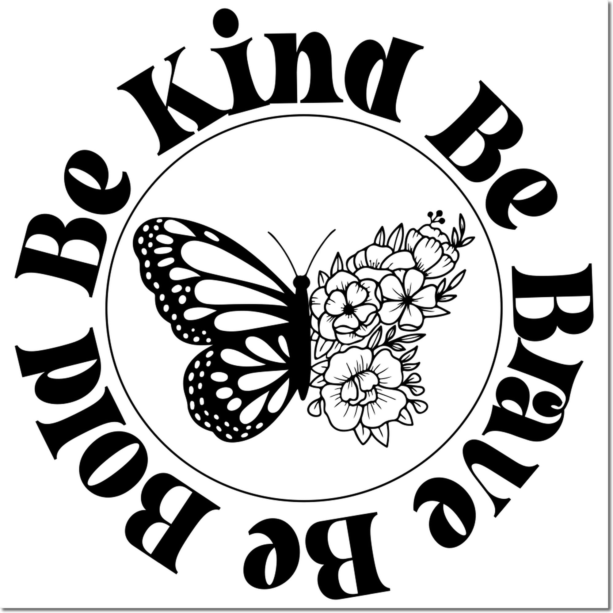 Duo Half Butterfly Half Flower Emblem Hand Stamp