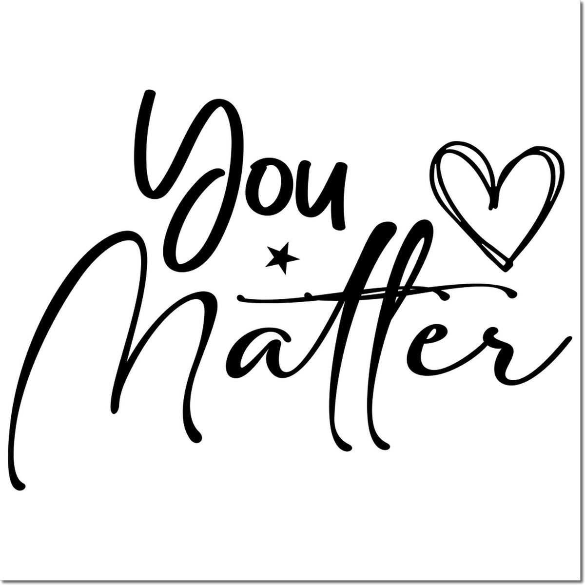 Black You Matter script stamp seal with heart and star on a white background