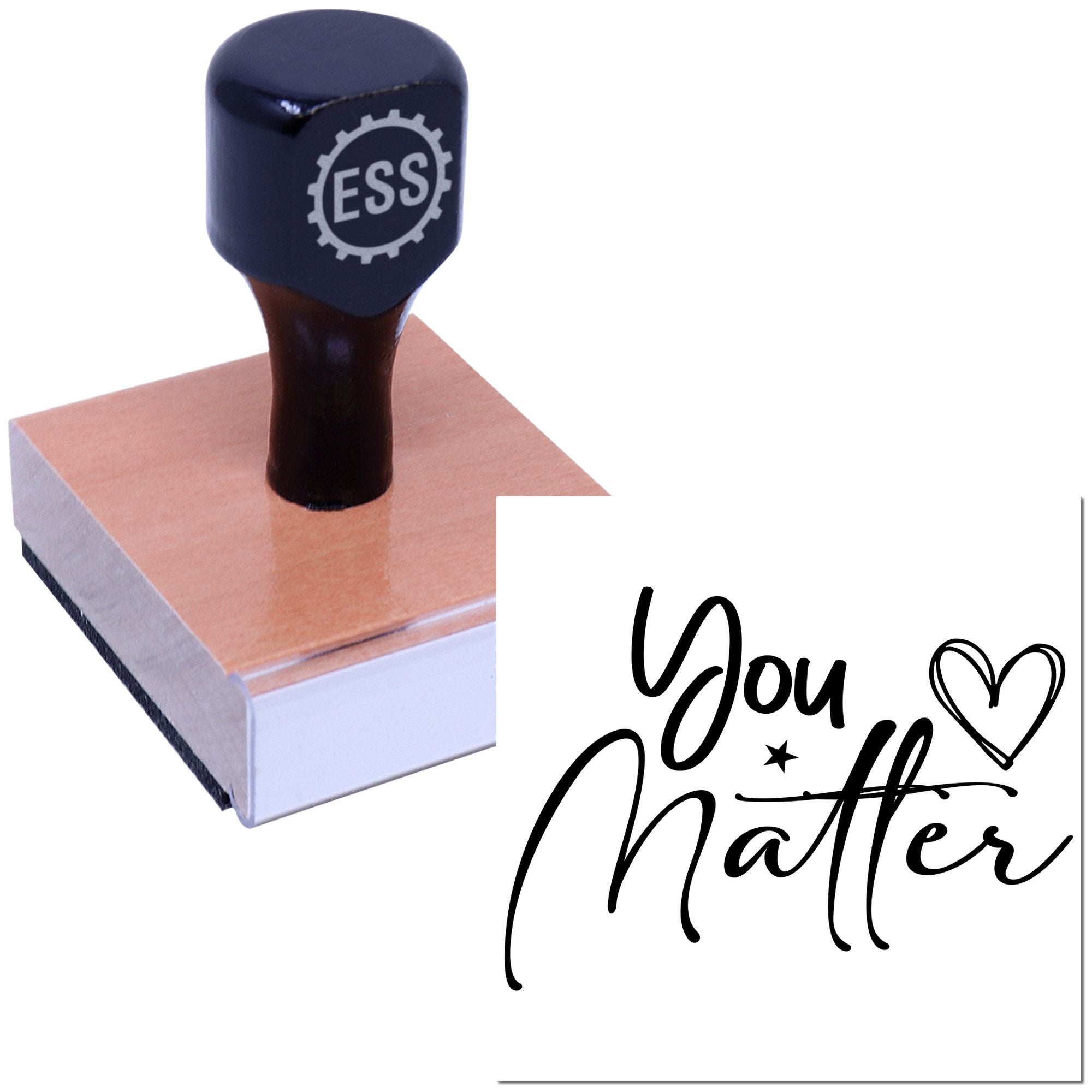 Dark blue ESS stamp on a pink seal block beside a black You Matter seal design.