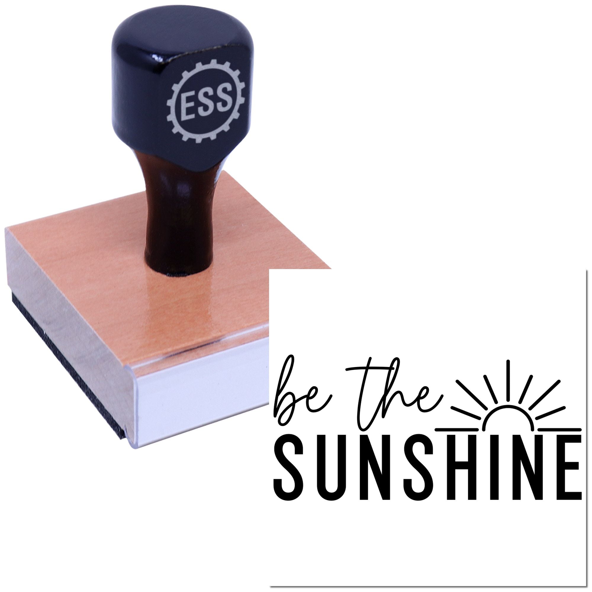 Navy ESS stamp and seal with rose-gold base beside be The SUNSHINE text