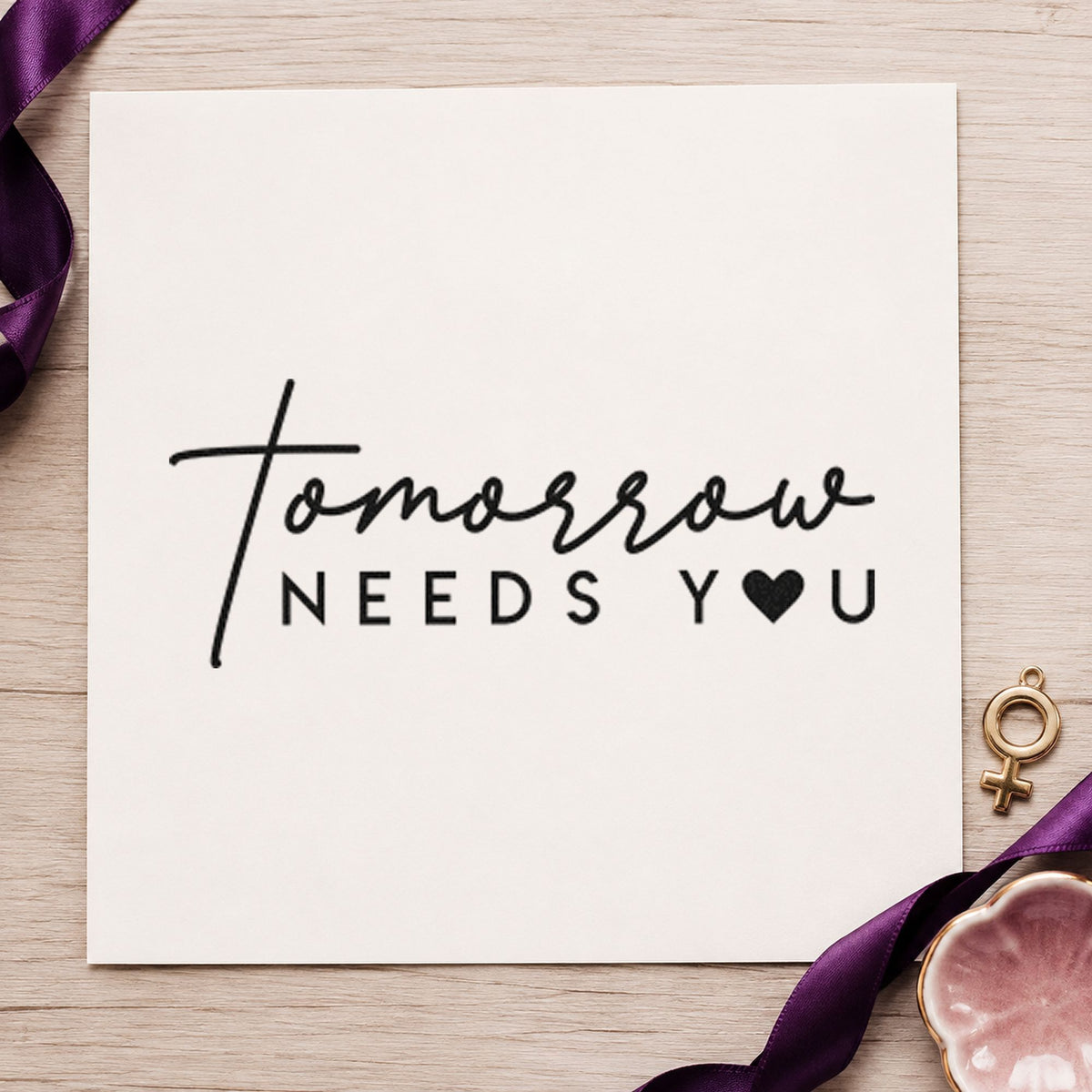 Tomorrow Needs You Heart craft stamp in black ink on cardstock, an easy option for club year album page.