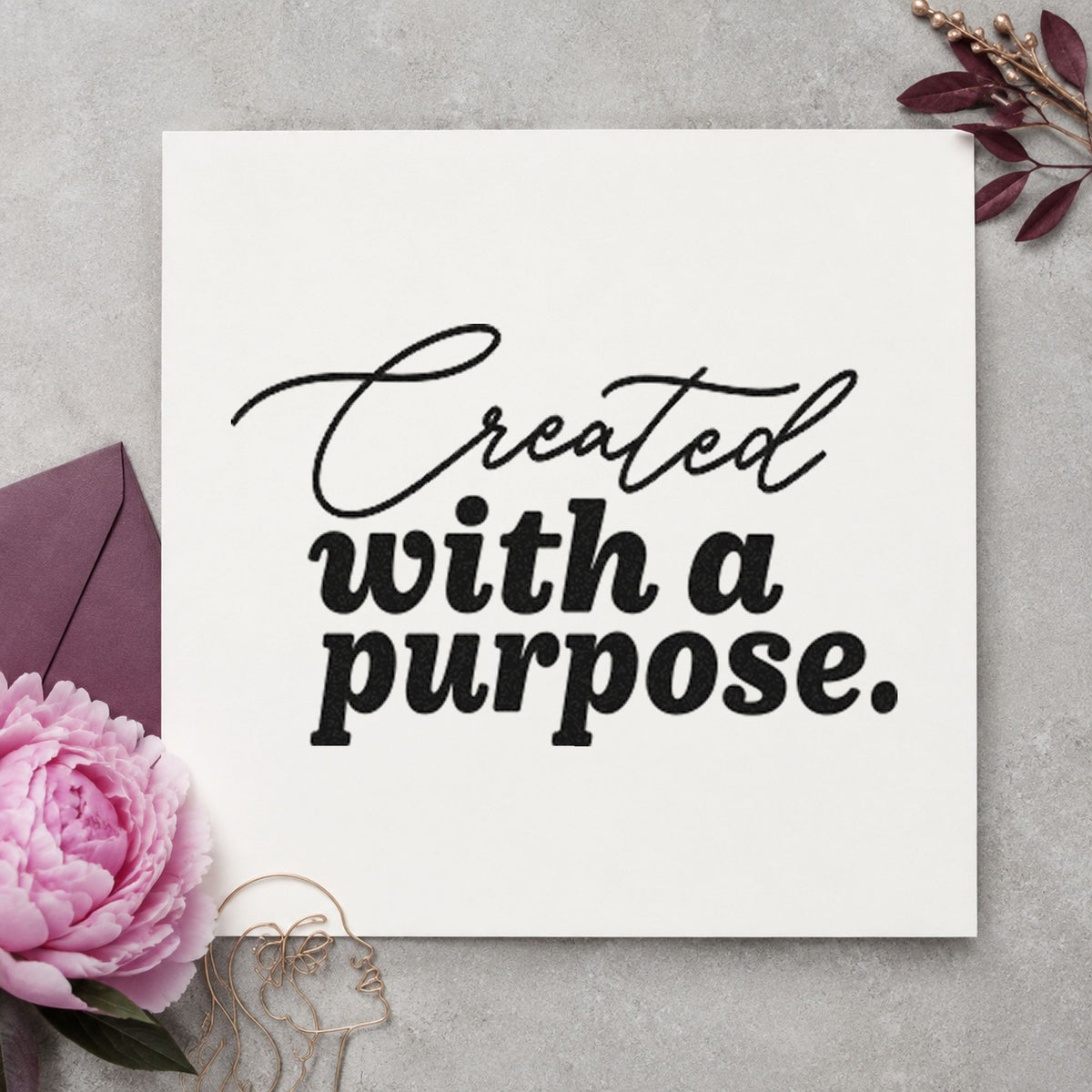 Created With A Purpose rubber stamp printed in black ink, ready for build stage sheet and similar paper crafts.