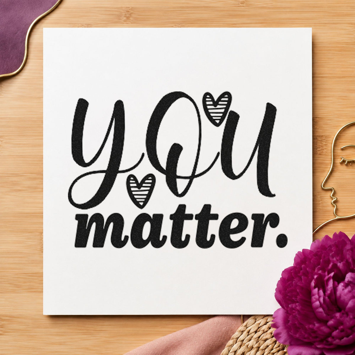 You Matter Striped Hearts craft stamp in black ink on cardstock, an easy option for group year album page.