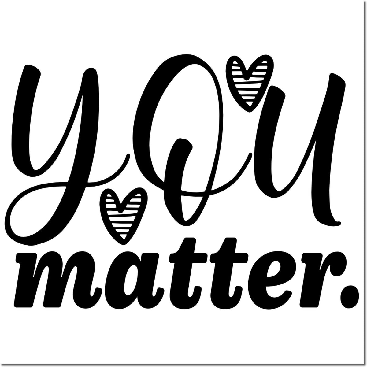 Black joy matter stamp design with striped heart accents on a white background for seal products.