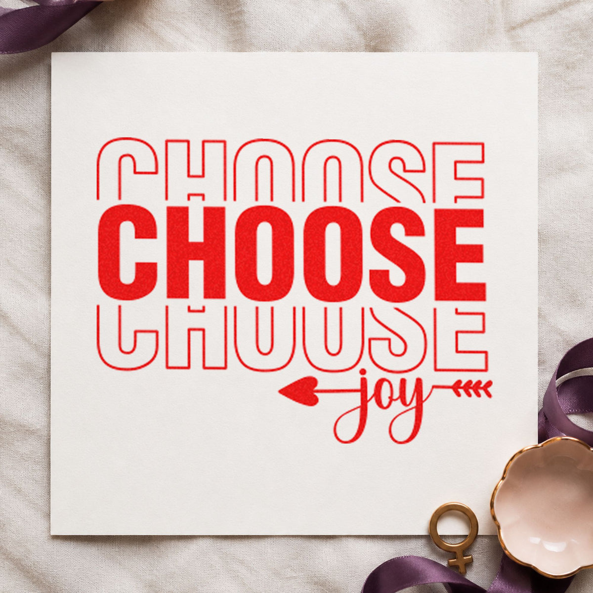 Choose Joy Repeated Lettering craft stamp imprint in red ink on a handmade project, one idea being daily treat cards.