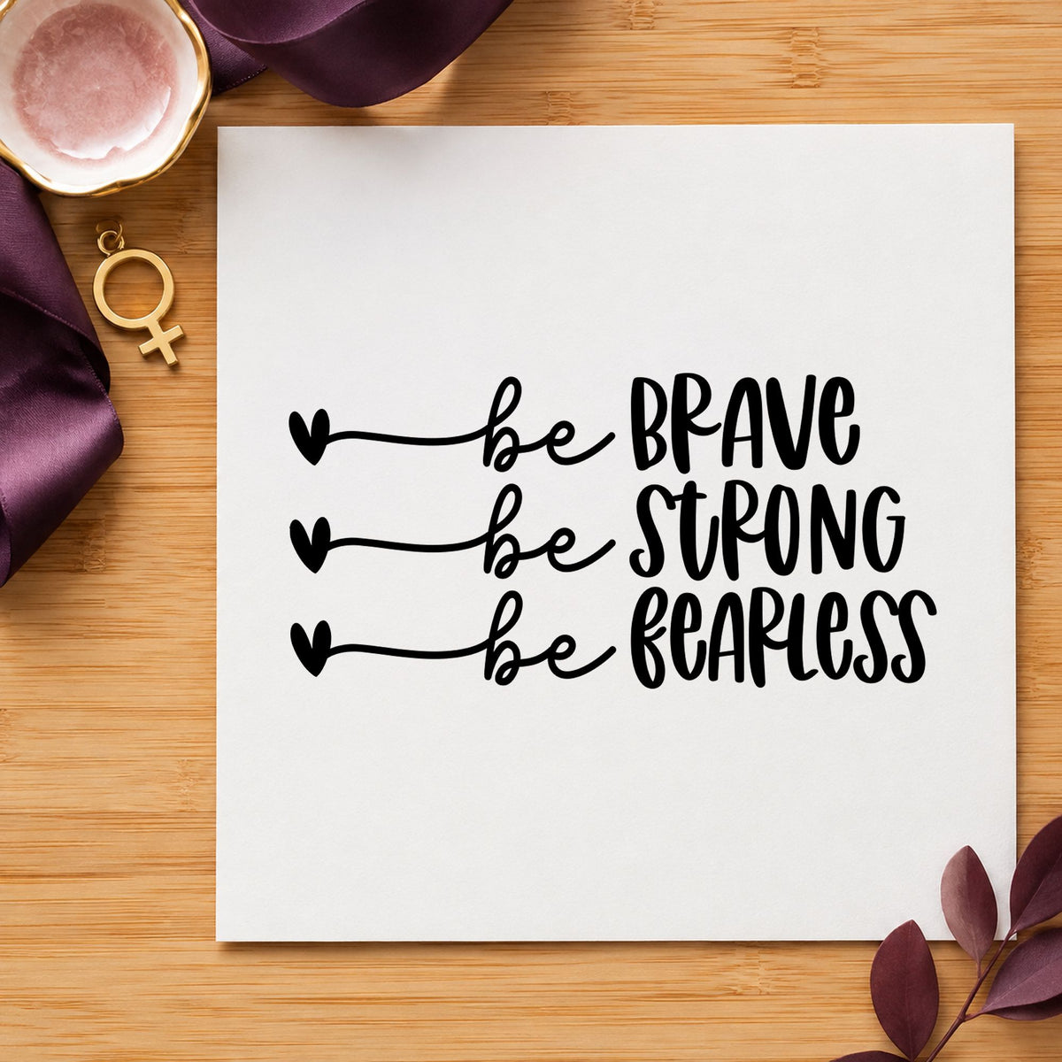 Brave Strong Fearless Hearts rubber stamp printed in black ink, ready for bout result sheet and similar paper crafts.