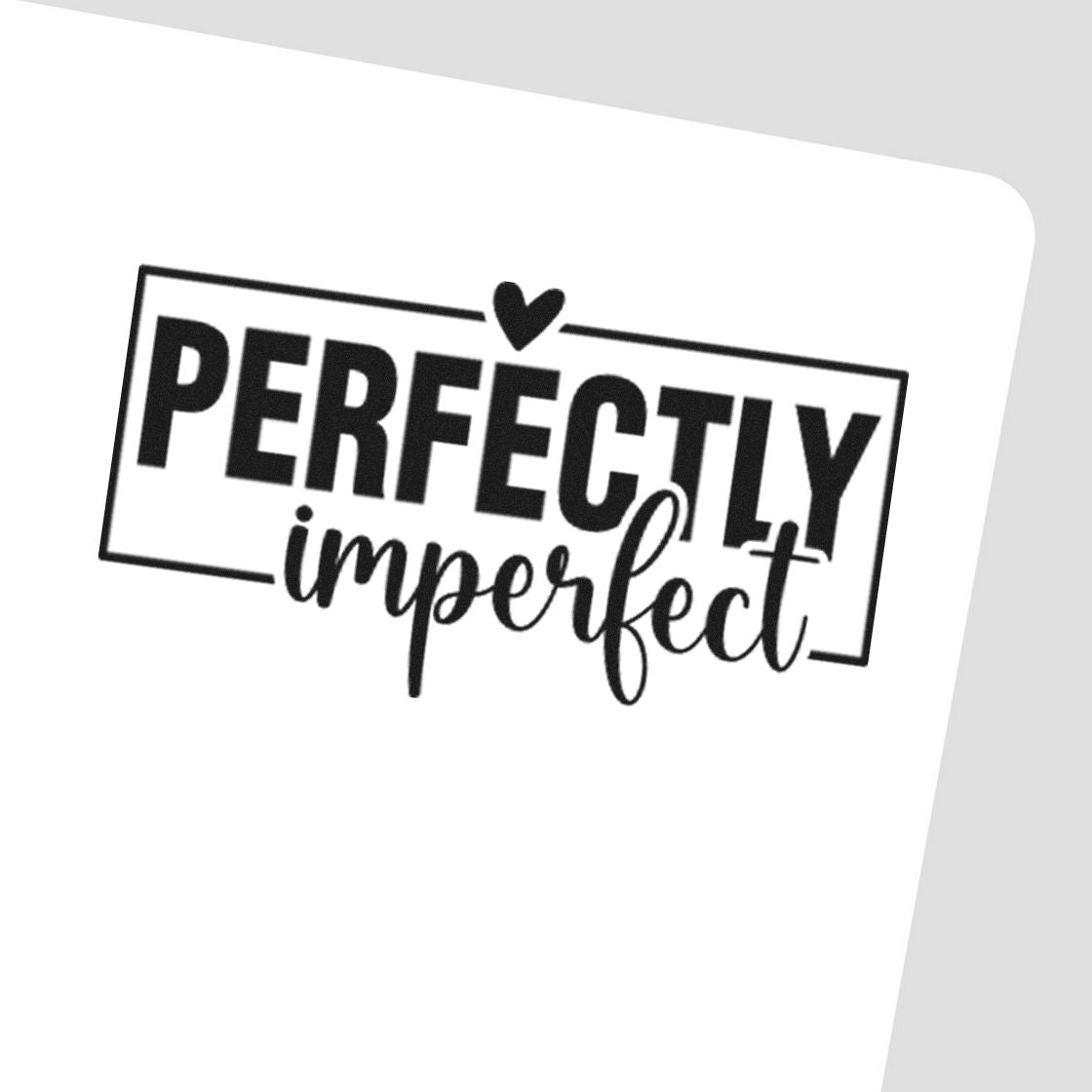 Black Perfectly imperfect stamp and seal design with heart and thin rectangular border on white background.