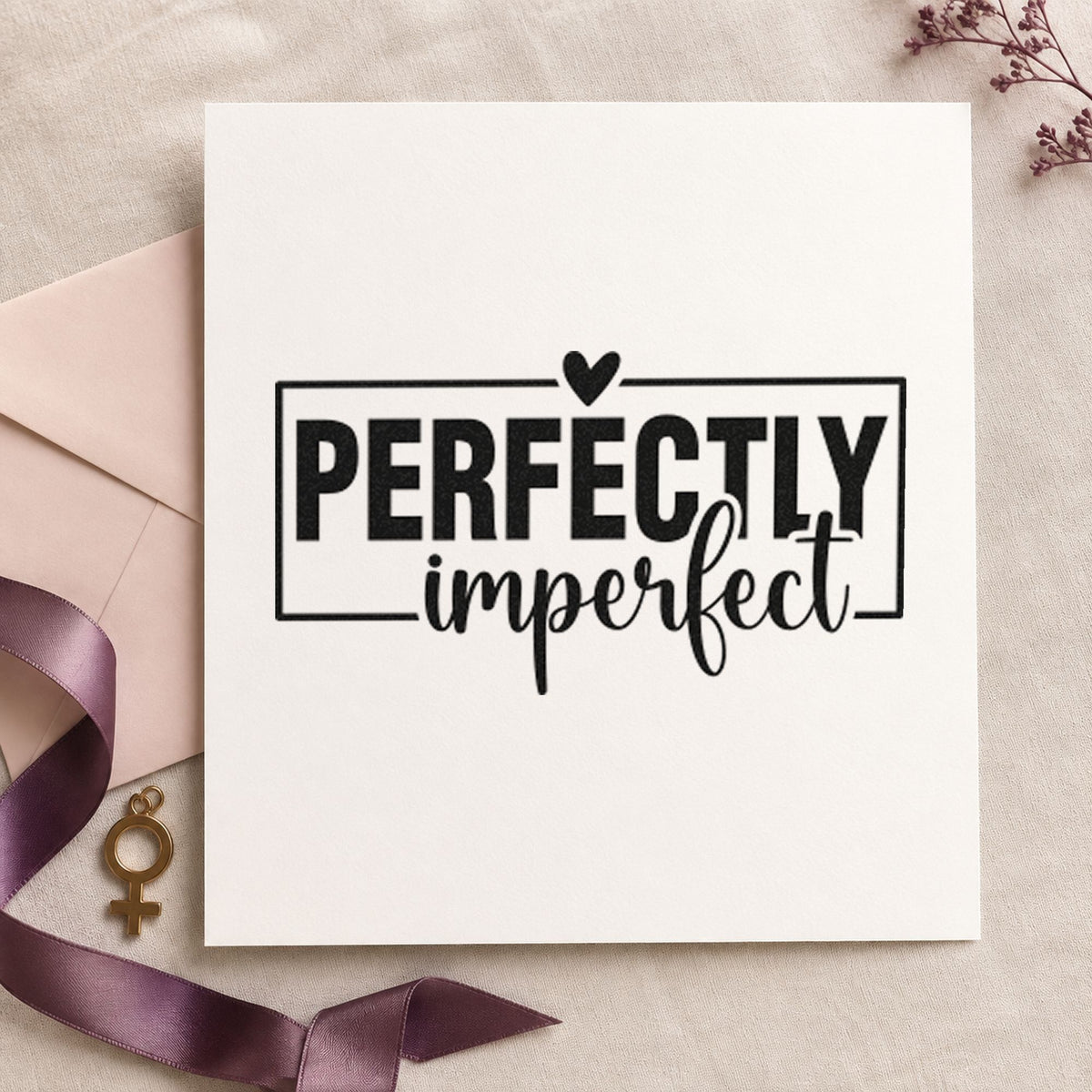 Perfectly Imperfect Heart Frame craft stamp imprint in black ink on a handmade project, one idea being brush set gift tags.