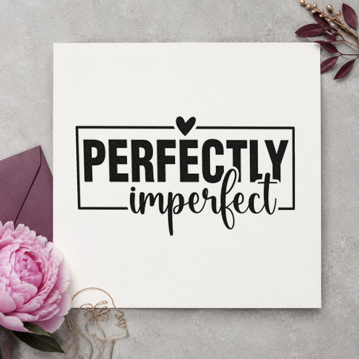 Perfectly Imperfect Heart Frame rubber stamp printed in black ink, ready for weekly study sheet and similar paper crafts.