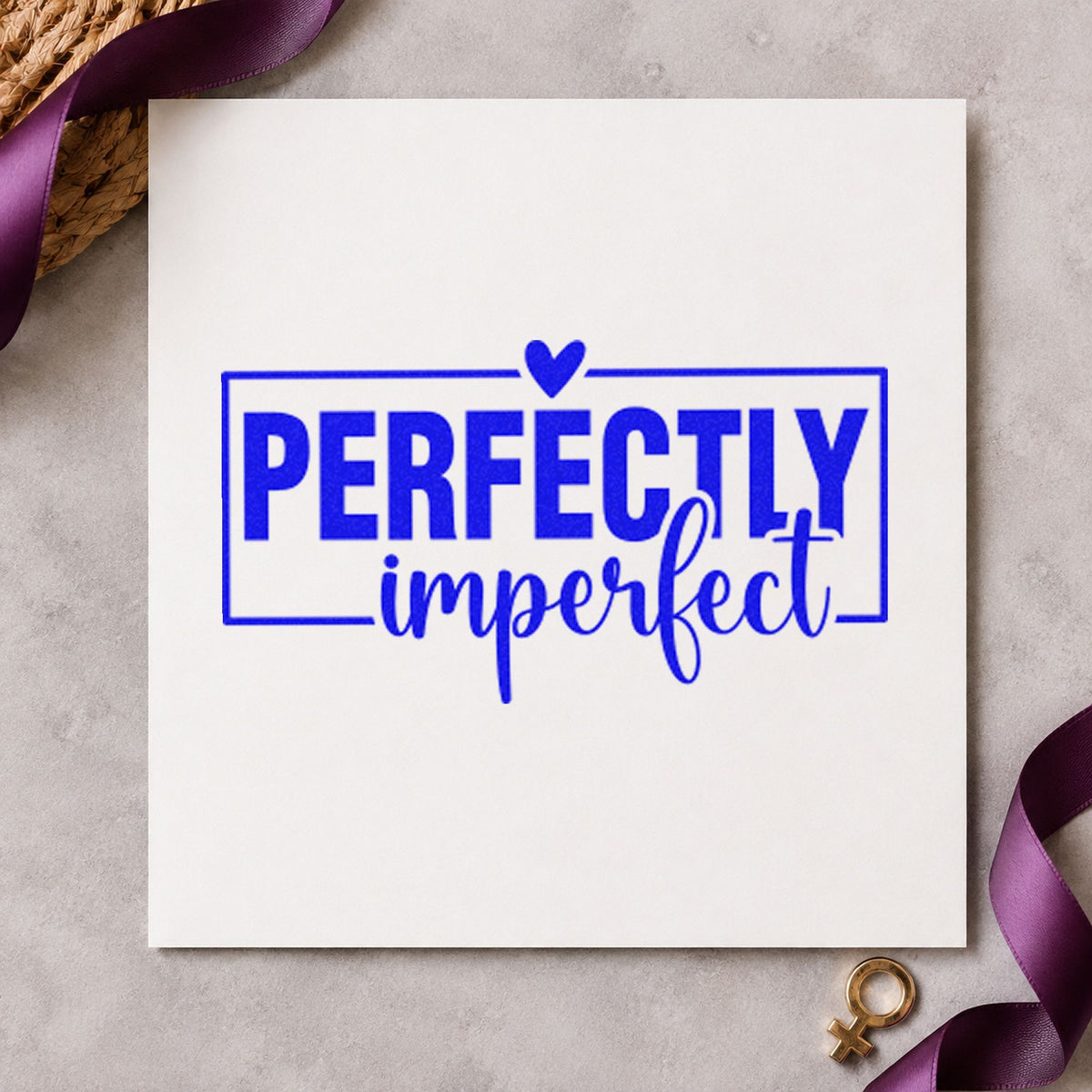 Perfectly Imperfect Heart Frame craft stamp imprinted in blue ink on paper, a design suited to framed paint table.