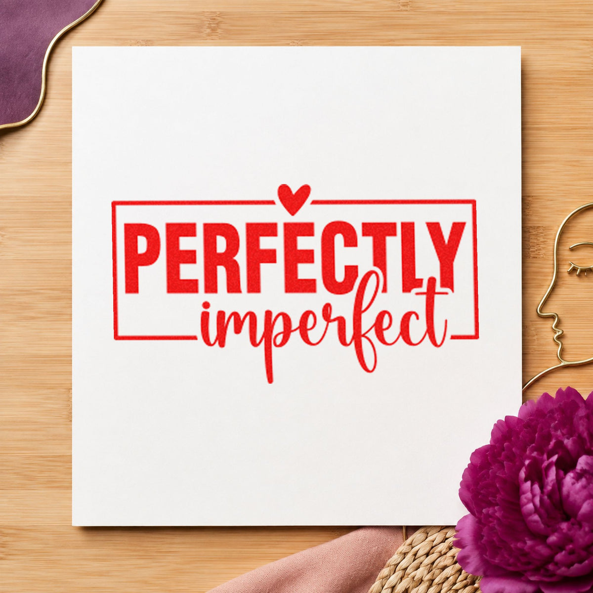 Perfectly Imperfect Heart Frame rubber stamp shown in red ink, stamped for projects such as drawer pigment labels.