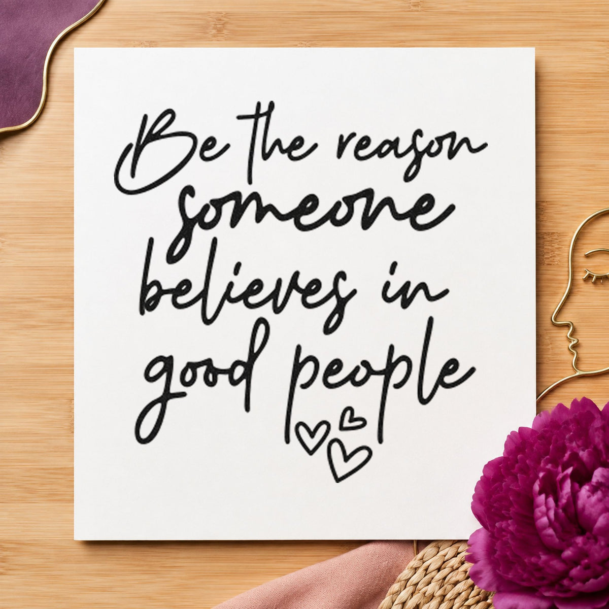 Believe In Good People craft stamp imprint in black ink on a handmade project, one idea being meal drop gift tags.