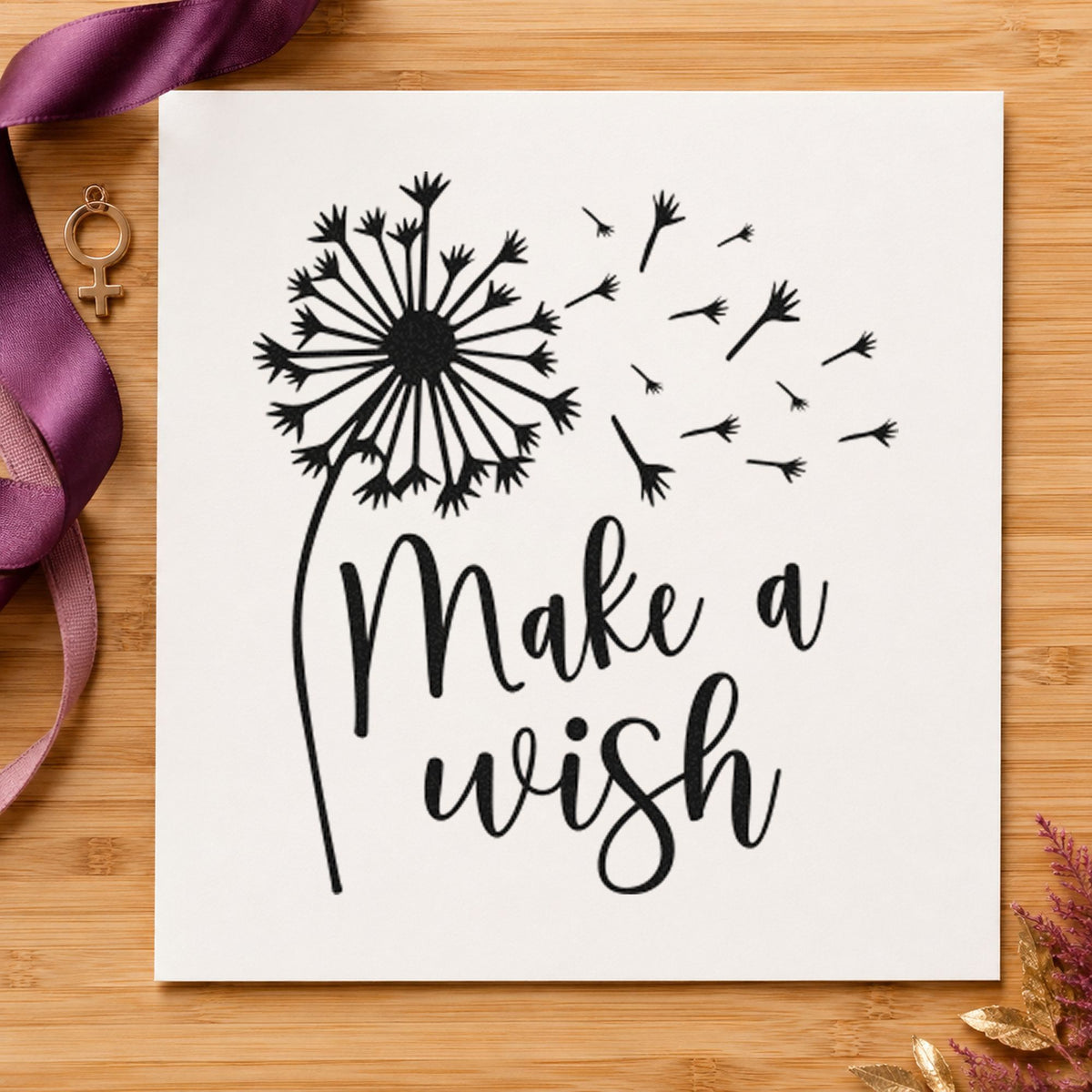 Make A Wish Dandelion craft stamp in black ink on cardstock, an easy option for summer list album page.