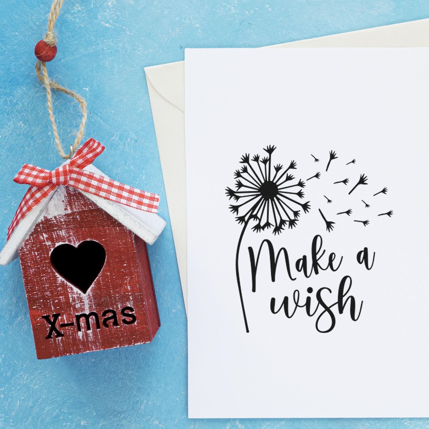 Pre-Inked Dandelion Wish Flight Place Card Stamp