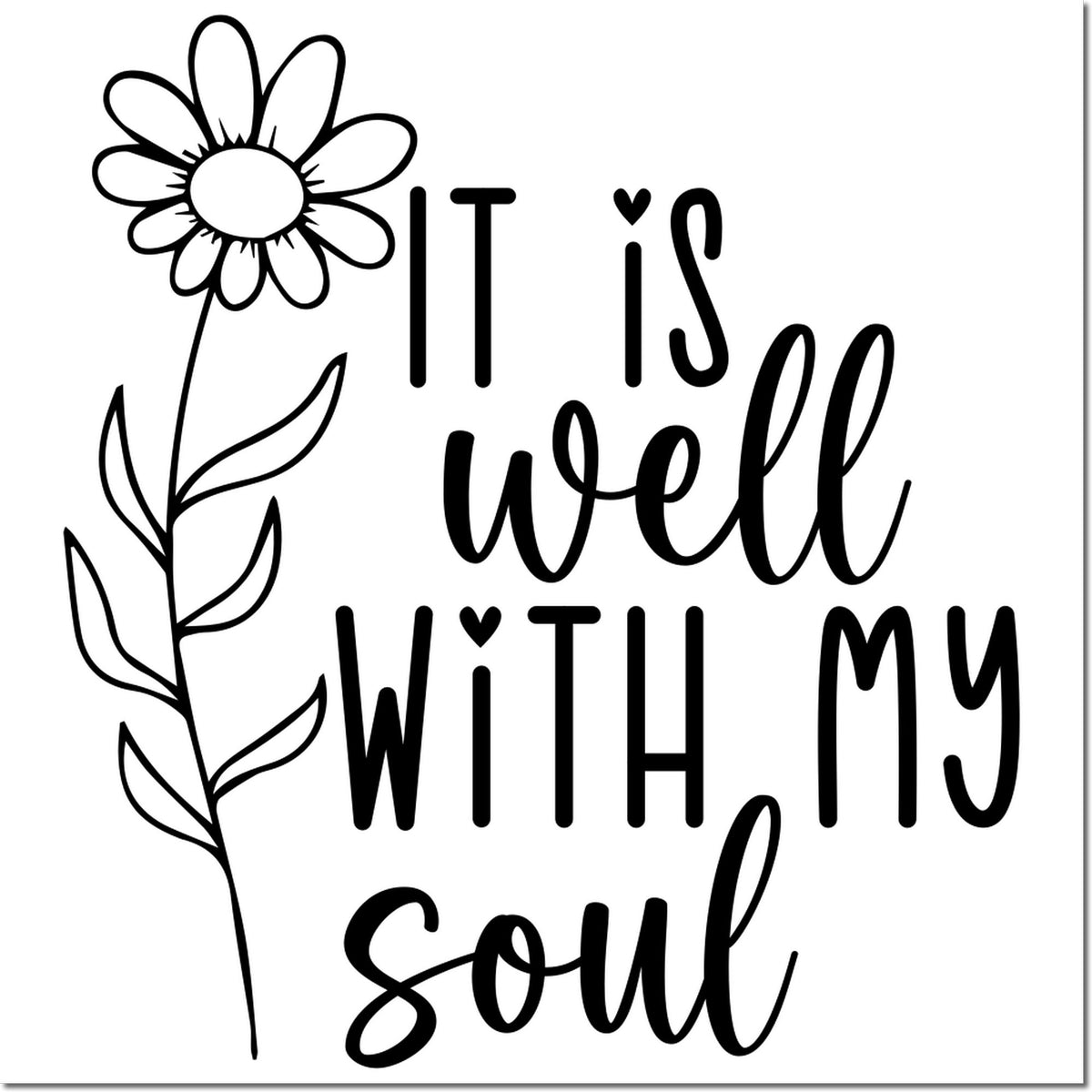 Black floral stamp/seal with It is well with my soul text on white background
