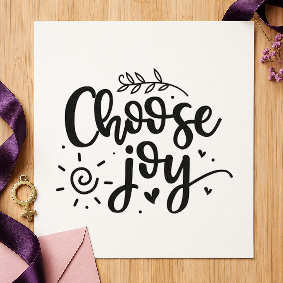 Choose Joy Leafy Script rubber stamp printed in black ink, ready for song week sheet and similar paper crafts.