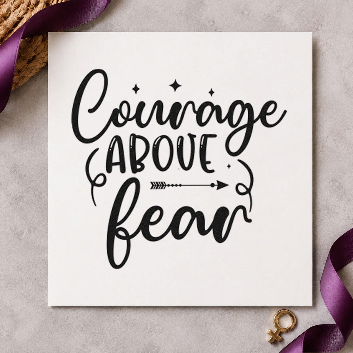 Courage and Fear Arrow rubber stamp printed in black ink, ready for morning step sheet and similar paper crafts.