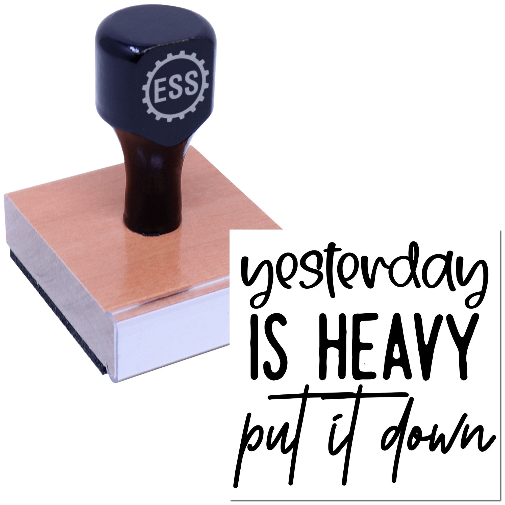 Black ESS seal stamp on a pink wax block beside bold black quote text on a white background.