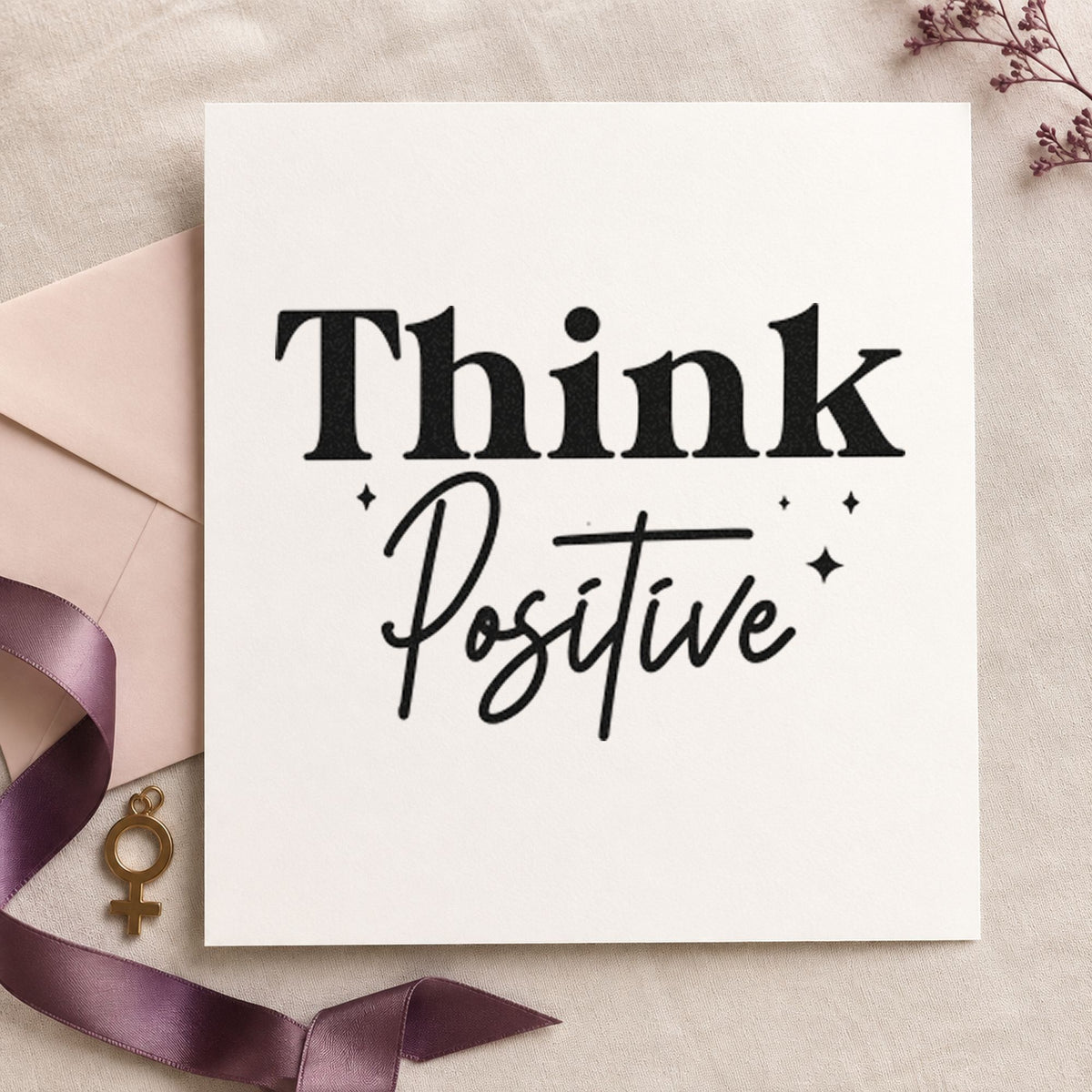 Think Positive Sparkle Lettering craft stamp in black ink on cardstock, an easy option for clinic year album page.